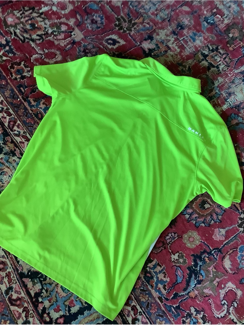 Oakley Golf Polo Shirt Green/White Stripe Performance - Men's XL - Picture 5 of 6